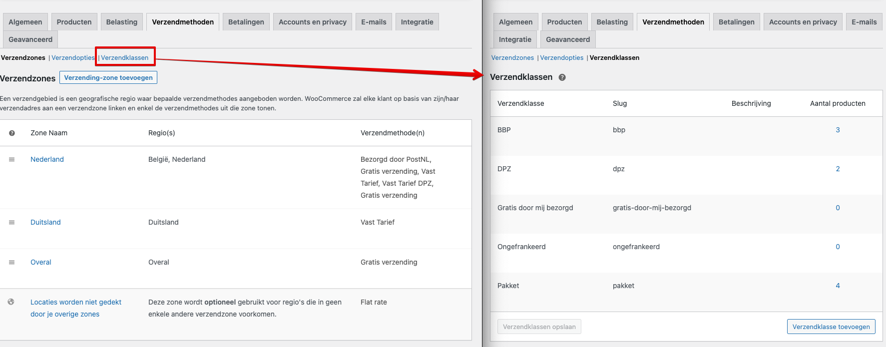 WooCommerce mailbox verzendklasse