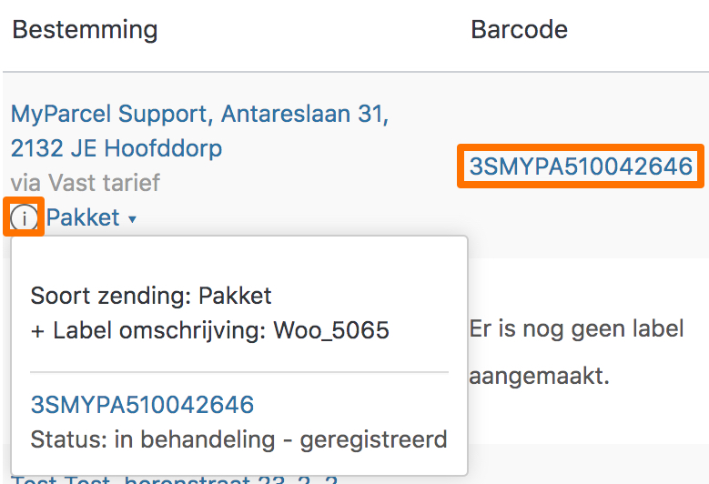 WooCommerce zending informatie